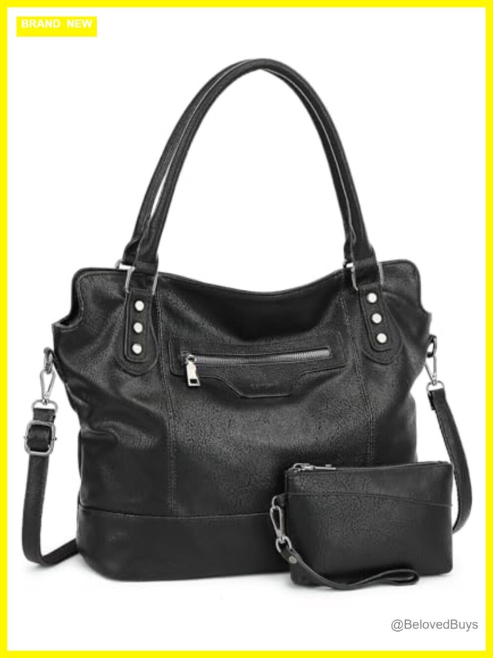 Large Vegan Leather Tote Bag with Adjustable Crossbody Strap